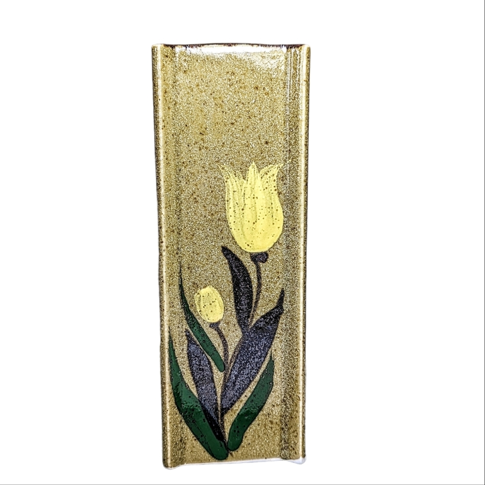 Japanese Art Pottery Tulip Floral Vase 9.5 in Retro 70s